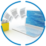 Resources - image of paper files moving into a laptop screen
